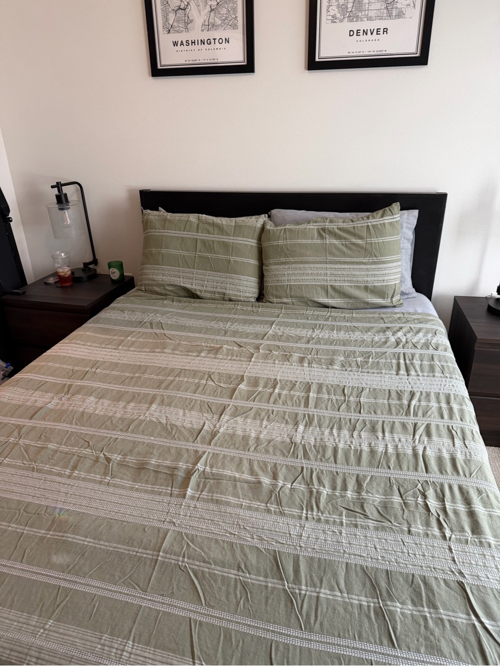 Threshold Olive Green Striped Queen Size Duvet Cover and Shams